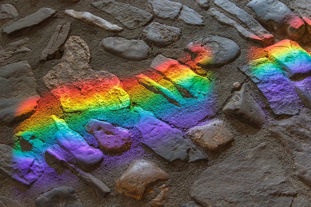 Rainbow across cobblestone